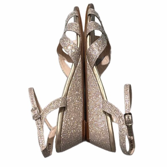 Benjamin Walk Sandals Womens 9.5M Gold Rhinestone Wedge Bridal Cocktail Holiday - Picture 4 of 15